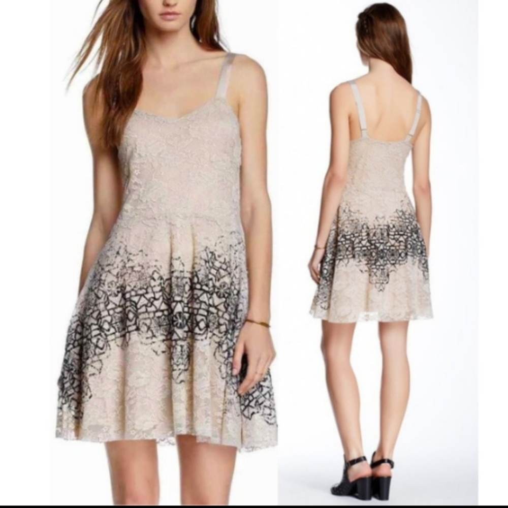 Free people tan and black lace dress